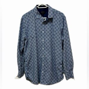 Bugatchi button down long sleeve shirt, shaped fit, blue & white, large